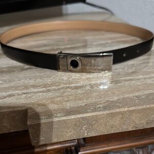 Black Leather Belt with Silver Buckle